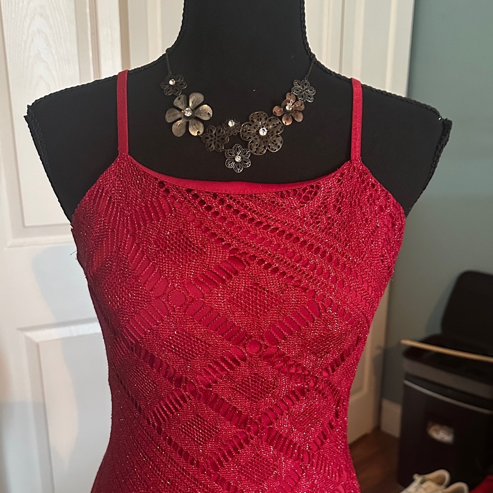 Unique Vintage Red Lace Maxi Dress